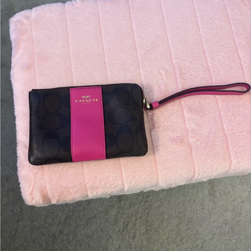 Coach Signature Brown and Pink Wristlet
